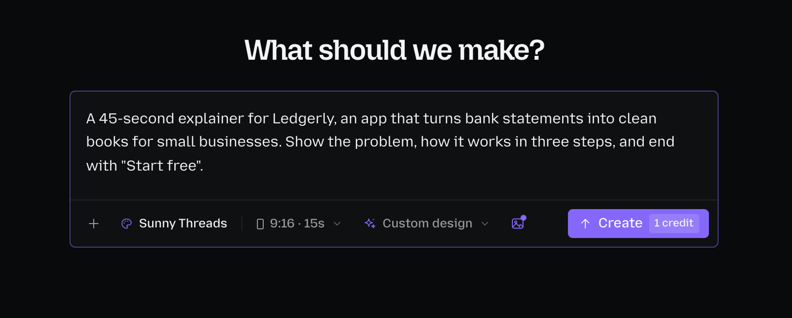 Animatid create page with a written brief