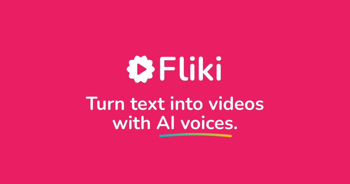 Fliki share image on a pink background with the text Turn text into videos with AI voices