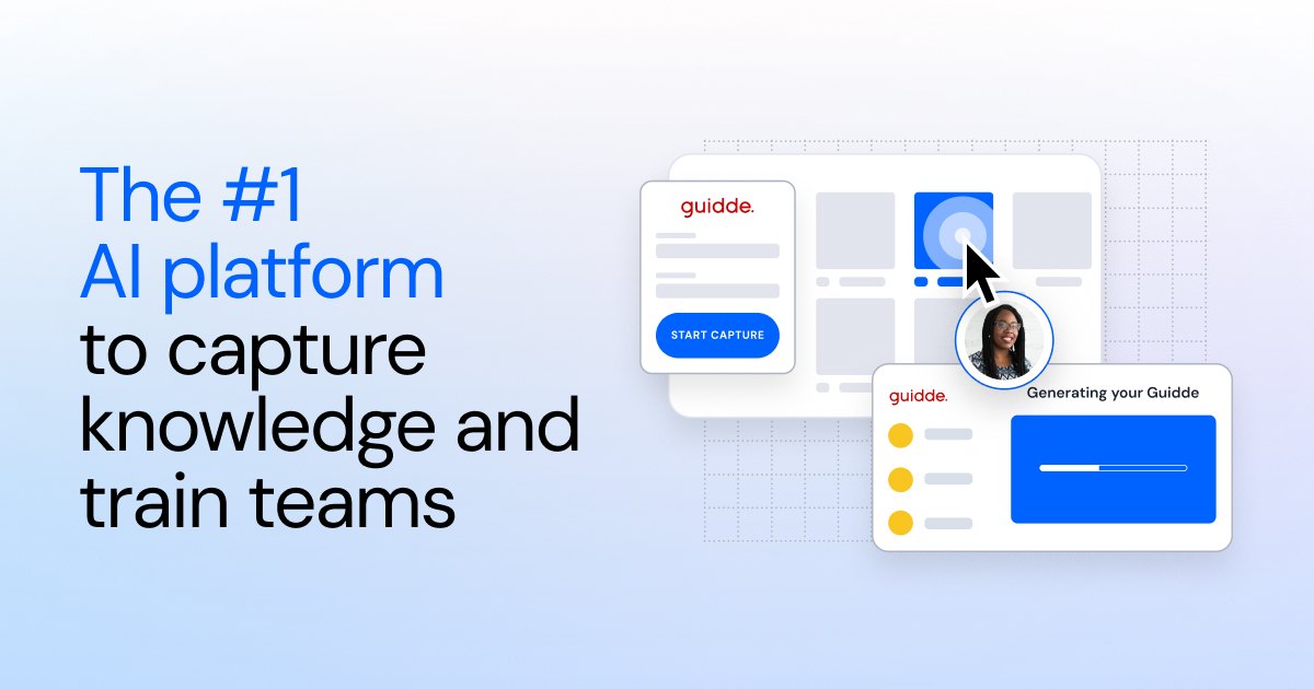 Guidde share image with the text The #1 AI platform to capture knowledge and train teams next to a how-to guide mockup